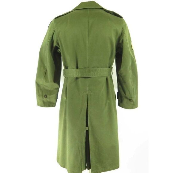 Vintage 50s US Army Sateen Overcoat S Green Military Chevron 1st Corp Patches - Picture 2 of 8